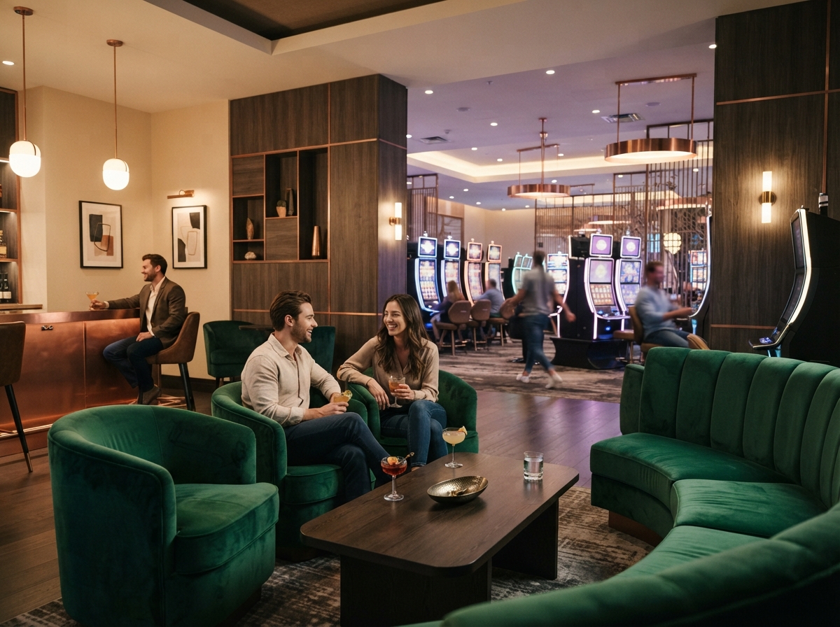 Comfortable entertainment lounge with contemporary gaming area